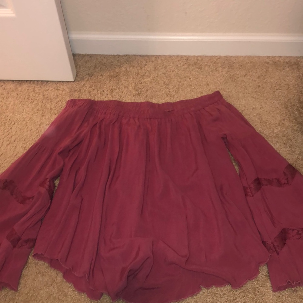 Pink off the shoulder long sleeve shirt